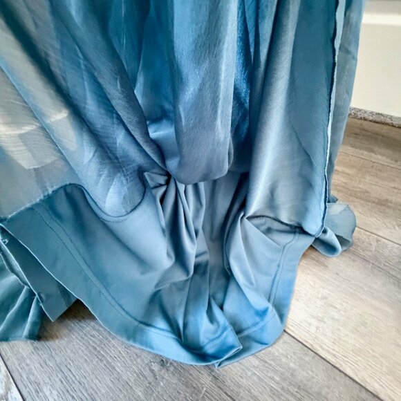 David's Bridal Formal Prom Bridesmaid Chiffon Tiered Dress Gown Dusty Blue - Picture 8 of 8